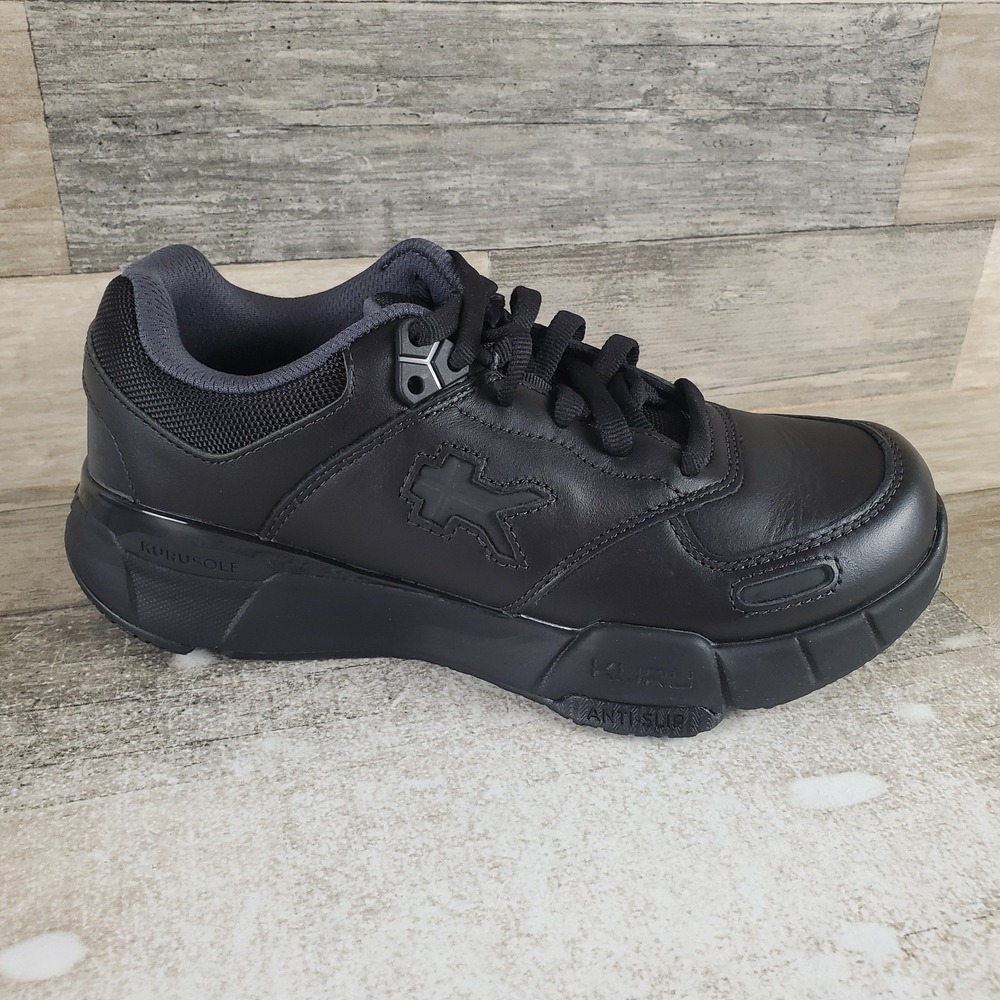 KURU Kinetic 2 Womens Shoes Sz 7 M Running Jet Black Leather Lace Up Sneakers